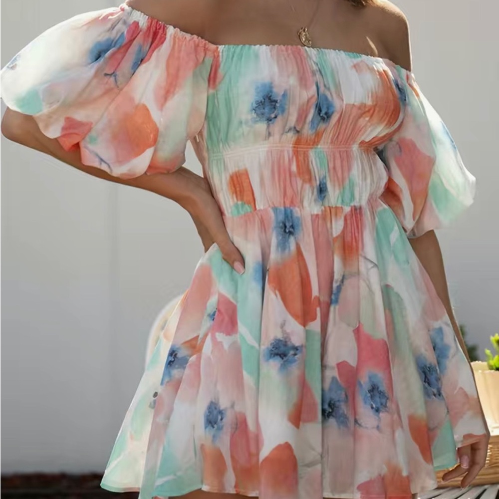Off/On Shoulder Floral Print Dress | L (8/10)